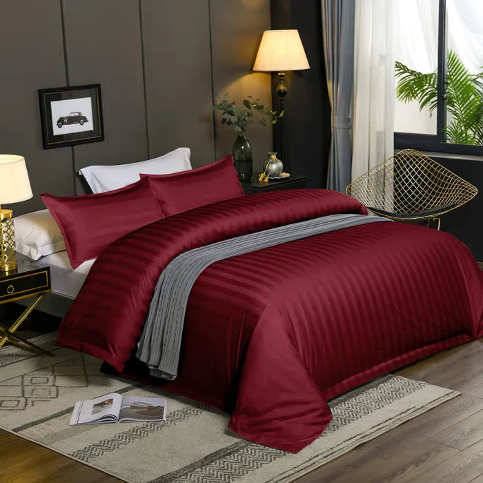 Luxury100% Egyptian Cotton Satin Stripe Duvet Cover Sets Burgundy - Aura Living