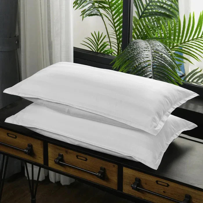 Luxury100% Egyptian Cotton Satin Stripe Duvet Cover Set White - Aura Living