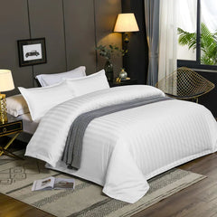 Luxury100% Egyptian Cotton Satin Stripe Duvet Cover Set White - Aura living