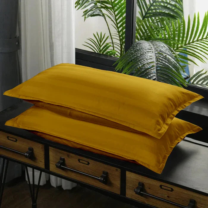 Luxury100% Egyptian Cotton Satin Stripe Duvet Cover Sets Golden - Aura Living