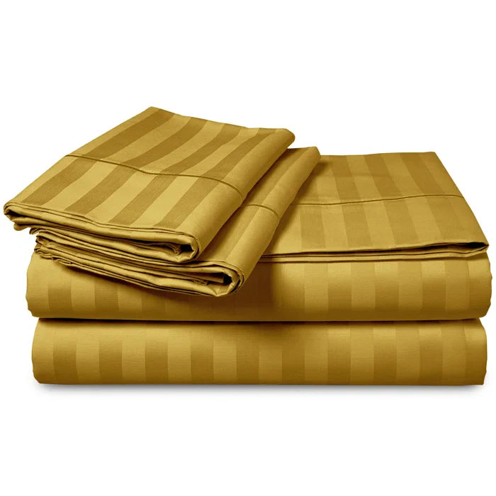 Luxury100% Egyptian Cotton Satin Stripe Duvet Cover Sets Golden - Aura Living