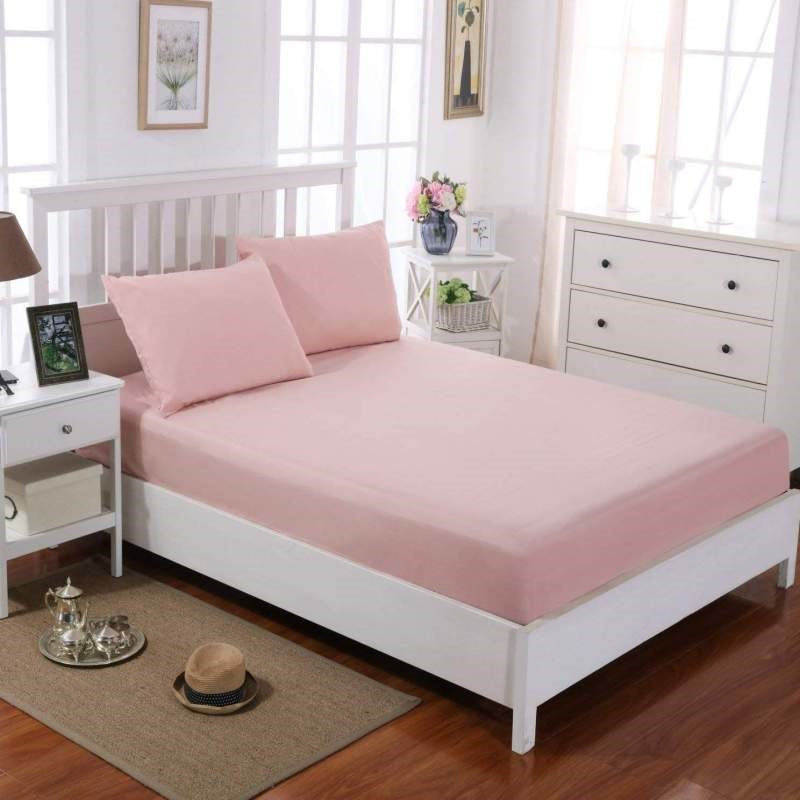 Rich Cotton Fitted Sheet with Pillow covers - Pink