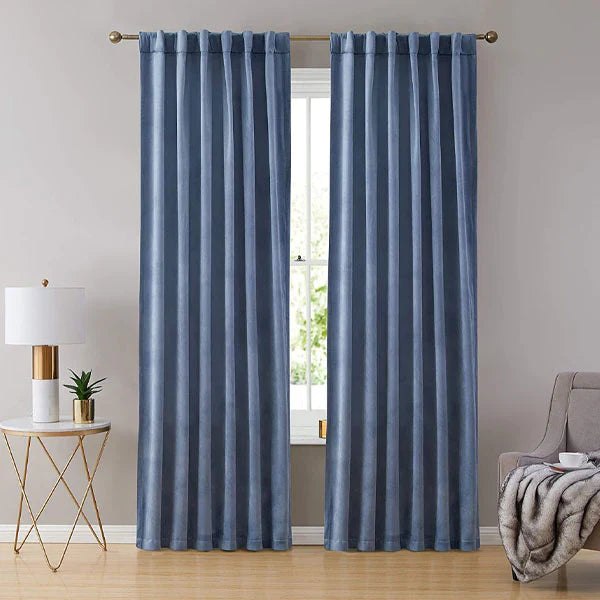 Sky Blue Premium Quality Velvet Curtain -1 Pane - Aura living