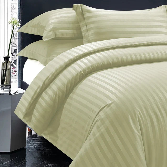 Luxury100% Egyptian Cotton Satin Stripe Duvet Cover Sets Off White - Aura Living