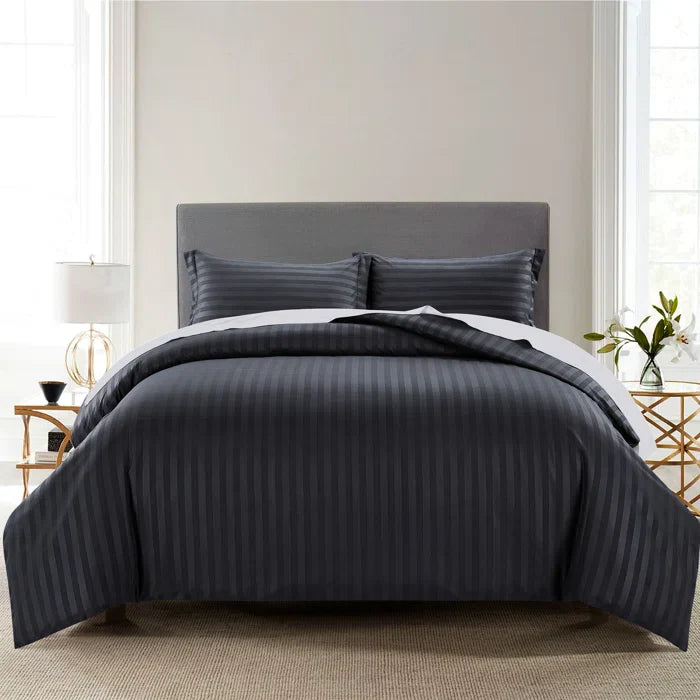 Luxury100% Egyptian Cotton Satin Stripe Duvet Cover Sets Charcoal Grey - Aura living