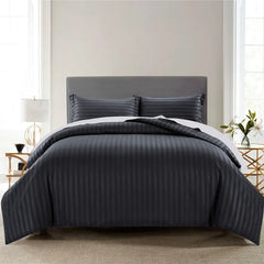 Luxury100% Egyptian Cotton Satin Stripe Duvet Cover Sets Charcoal Grey - Aura living