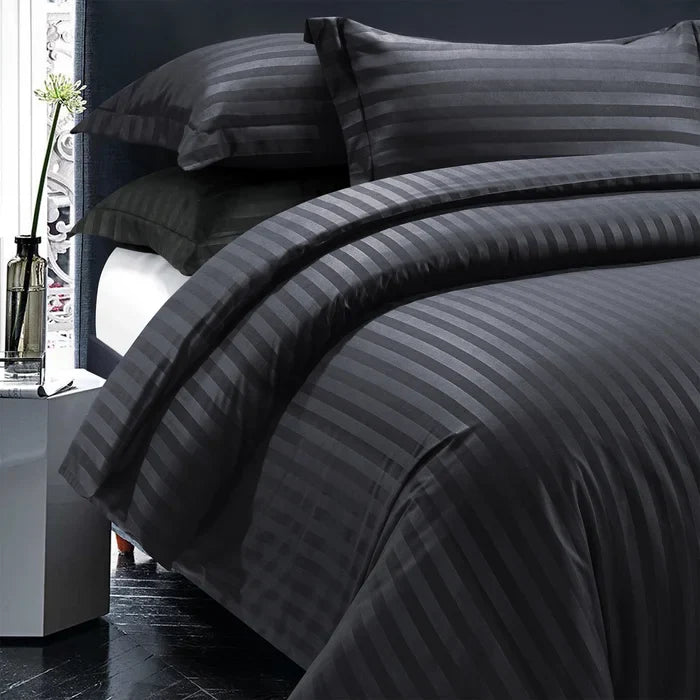 Luxury100% Egyptian Cotton Satin Stripe Duvet Cover Sets Charcoal Grey - Aura living