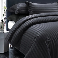 Luxury100% Egyptian Cotton Satin Stripe Duvet Cover Sets Charcoal Grey - Aura living