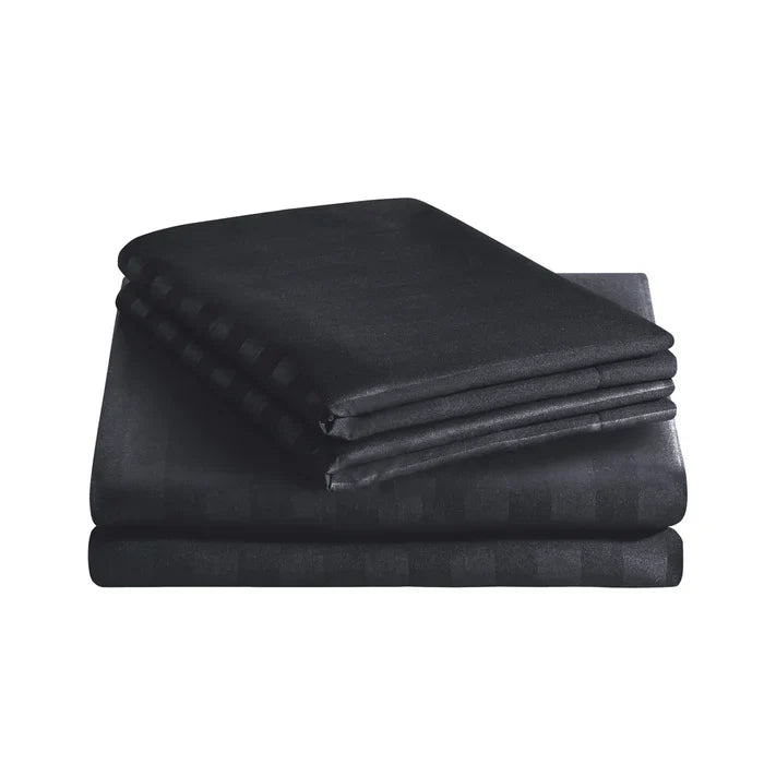Luxury100% Egyptian Cotton Satin Stripe Duvet Cover Sets Charcoal Grey - Aura Living