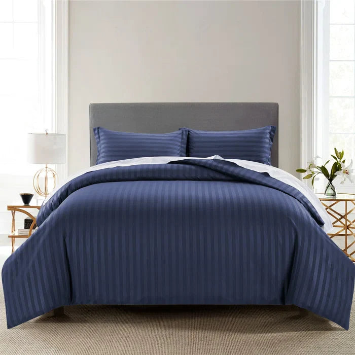 Luxury100% Egyptian Cotton Satin Stripe Duvet Cover Sets Blue - Aura Living