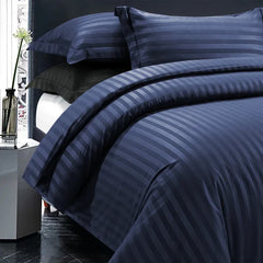 Luxury100% Egyptian Cotton Satin Stripe Duvet Cover Sets Blue - Aura Living