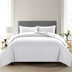 Luxury100% Egyptian Cotton Satin Stripe Duvet Cover Sets White - Aura Living