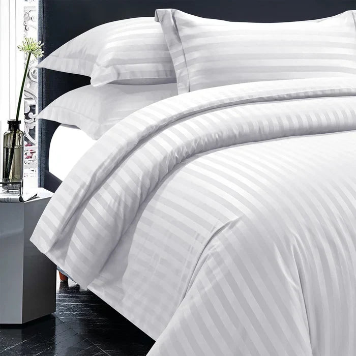 Luxury100% Egyptian Cotton Satin Stripe Duvet Cover Sets White - Aura Living