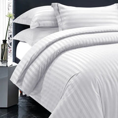 Luxury100% Egyptian Cotton Satin Stripe Duvet Cover Sets White - Aura Living