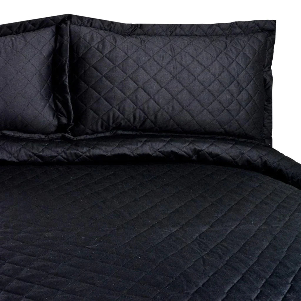 3 PCS LUXURY COTTON SATIN BEDSPREAD - BLACK - Aura Living