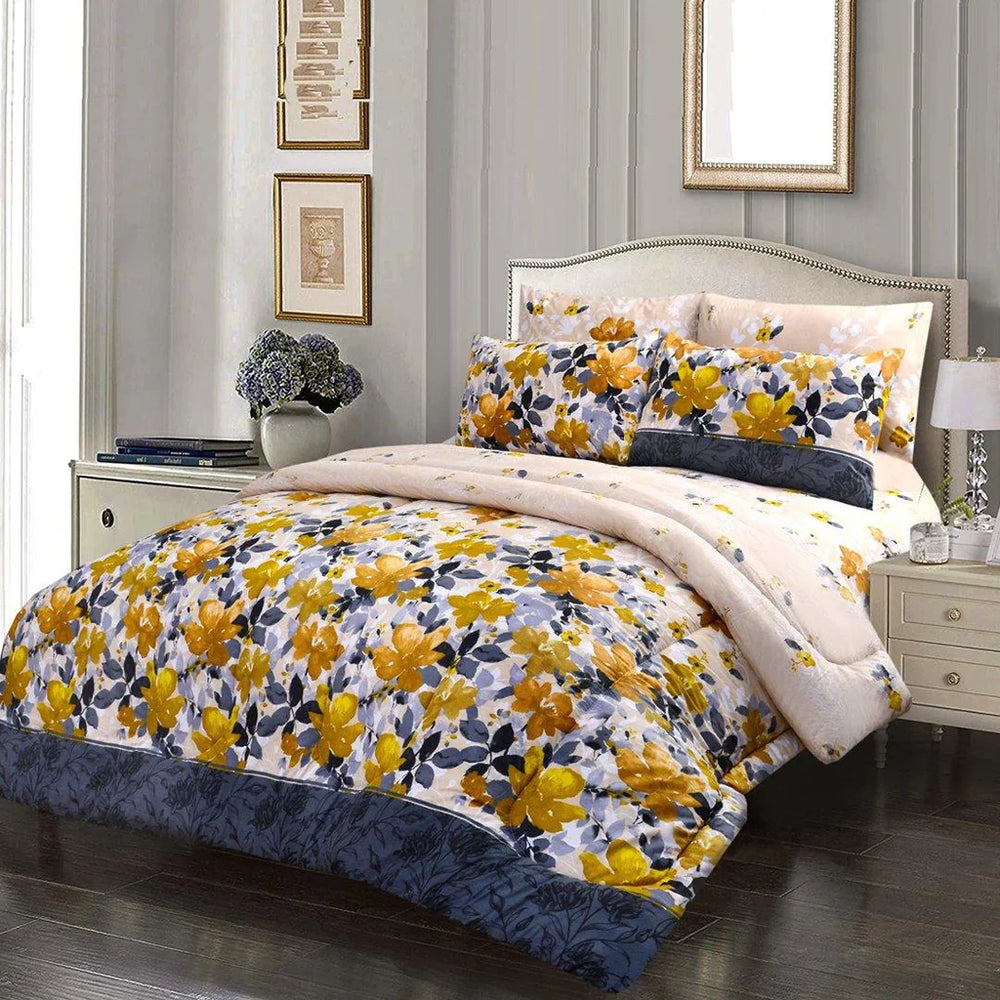 Yellow Flower Reversible Printed Comforter - Aura Living