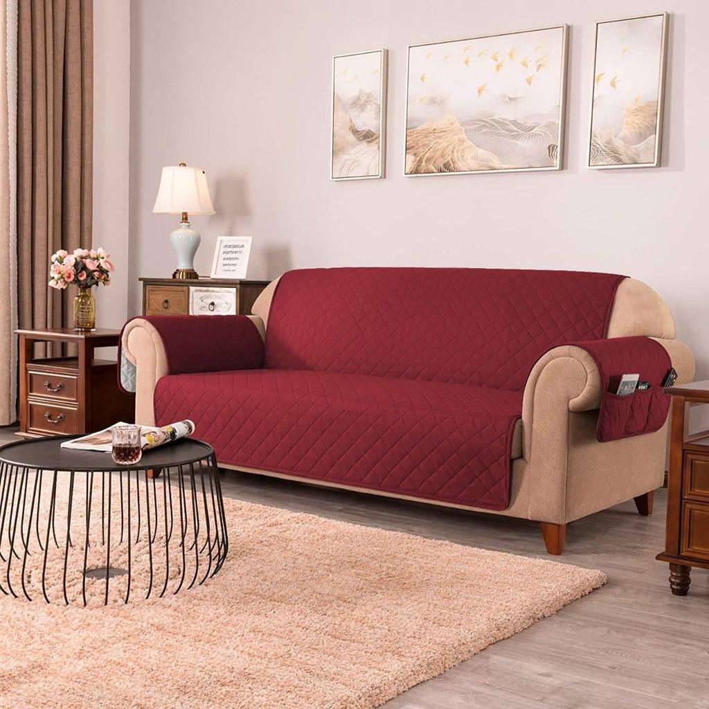 Quilted Sofa covers Non-slip With Pockets - Maroon - Aura Living