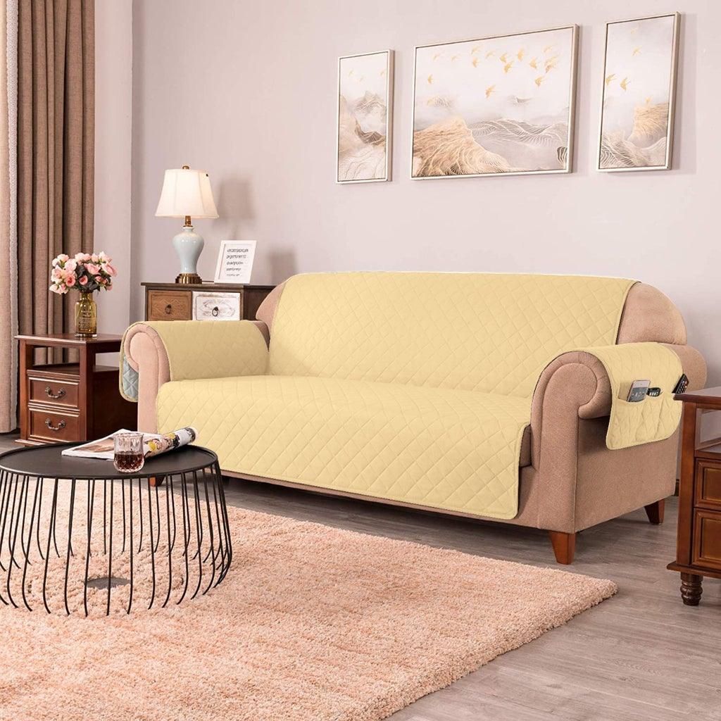 Quilted Sofa covers Non-slip With Pockets - Beige - Aura Living