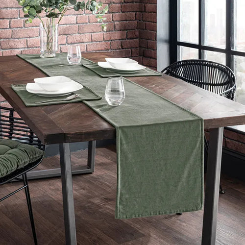 7 Pcs Velvet Table Runner Set- Teal Green - Aura Living