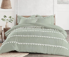 Luxury Cotton Satin Vertical Pom Fringe Duvet Cover Sets - Aura Living
