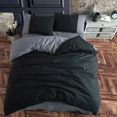 Plain Dyed Reversible Cotton Duvet Cover Set - 004 - Aura living