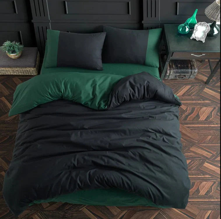 Plain Dyed Reversible Cotton Duvet Cover Set - 004 - Aura Living
