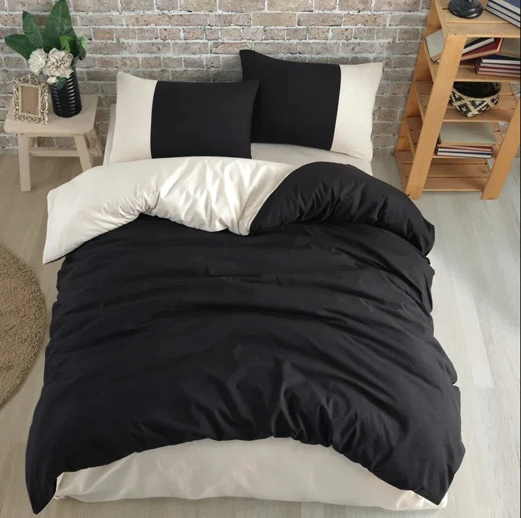 Plain Dyed Reversible Cotton Duvet Cover Set - 004 - Aura Living