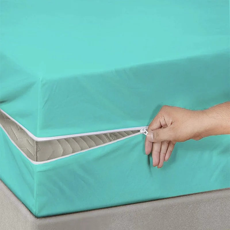 100% Cotton Zipper Mattress Cover - Aqua Green - Aura living