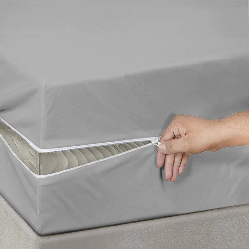 100% Cotton Zipper Mattress Cover - Silver - Aura living