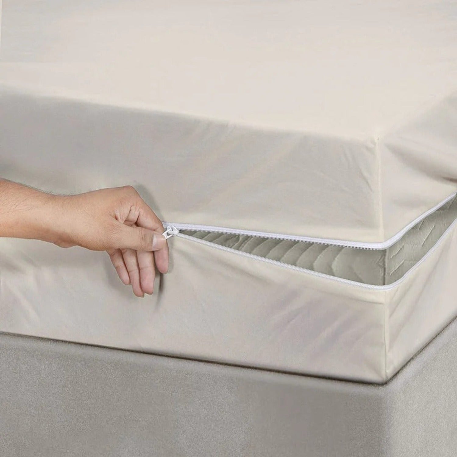 100% Cotton Zipper Mattress Cover - Creem - Aura Living