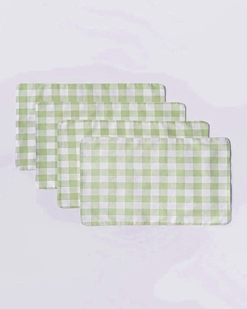 Waterproof Cotton Table Mat Set - Green Checked - Aura Living