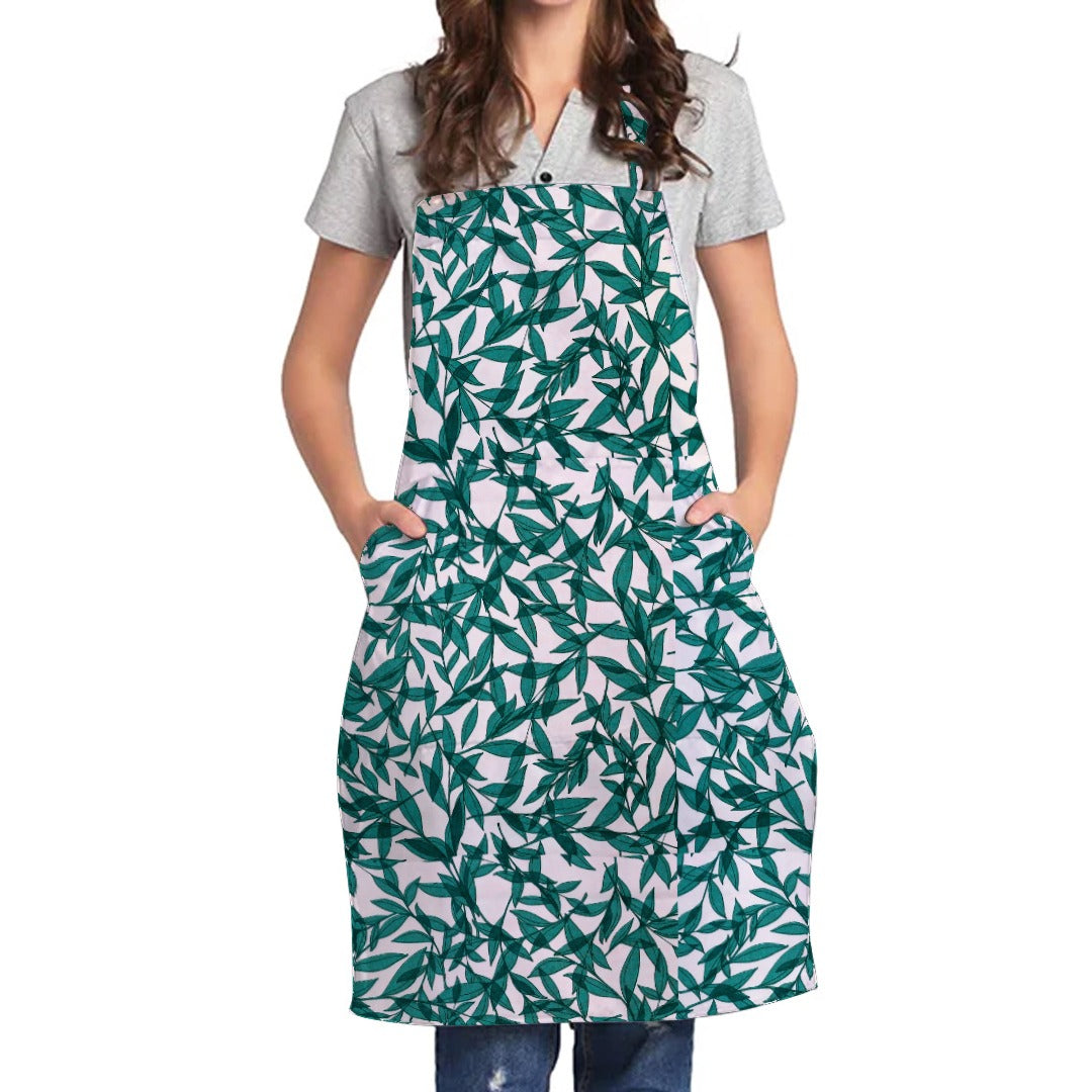 100% Cotton Waterproof Apron For Kitchen - Green Leaf - Aura Living