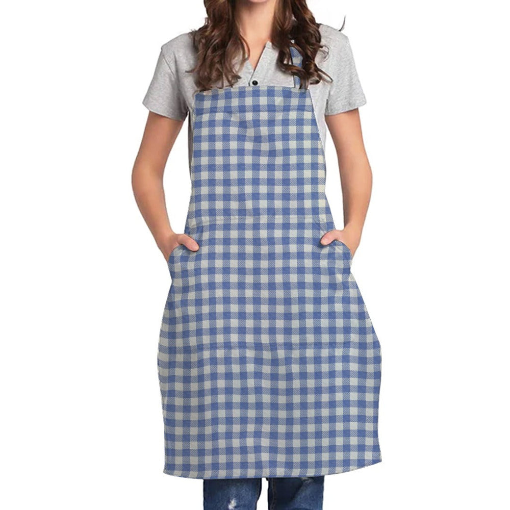 100% Cotton Waterproof Apron For Kitchen - Blue Checked - Aura Living