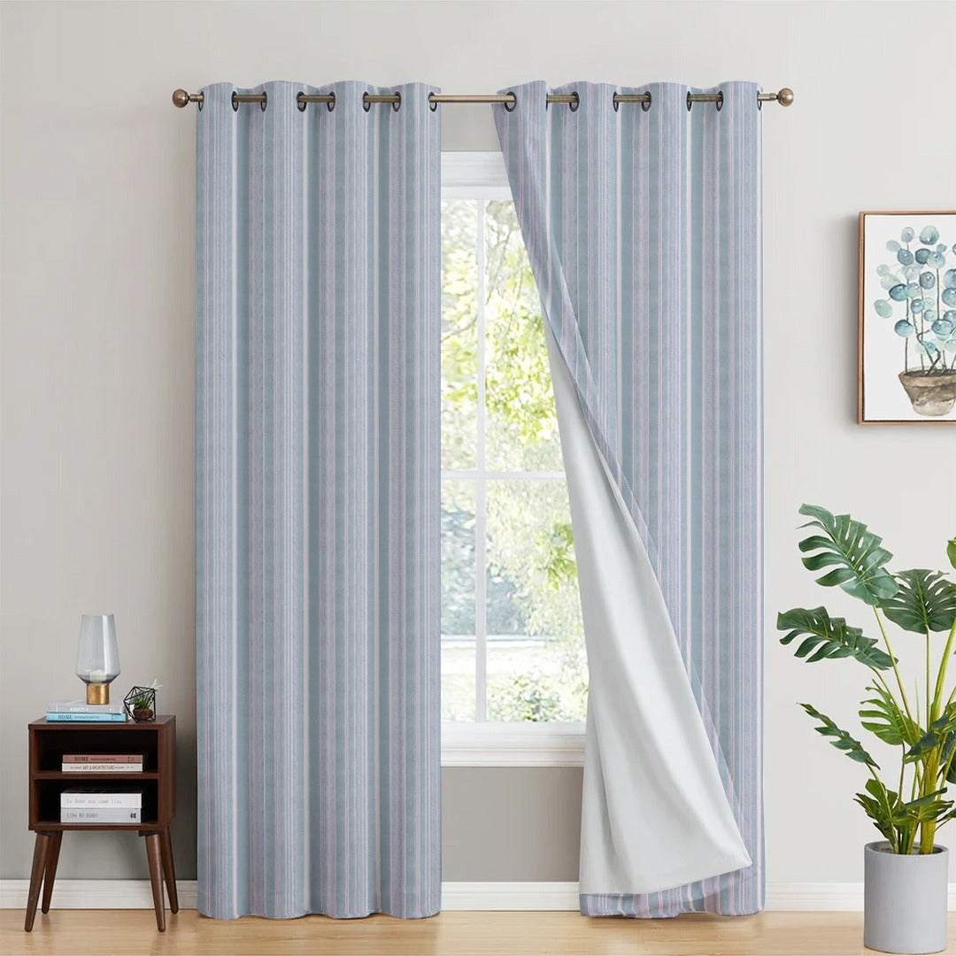BLUE STRIP PRINTED BLACKOUT CURTAIN - Aura living