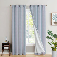 BLUE STRIP PRINTED BLACKOUT CURTAIN - Aura living