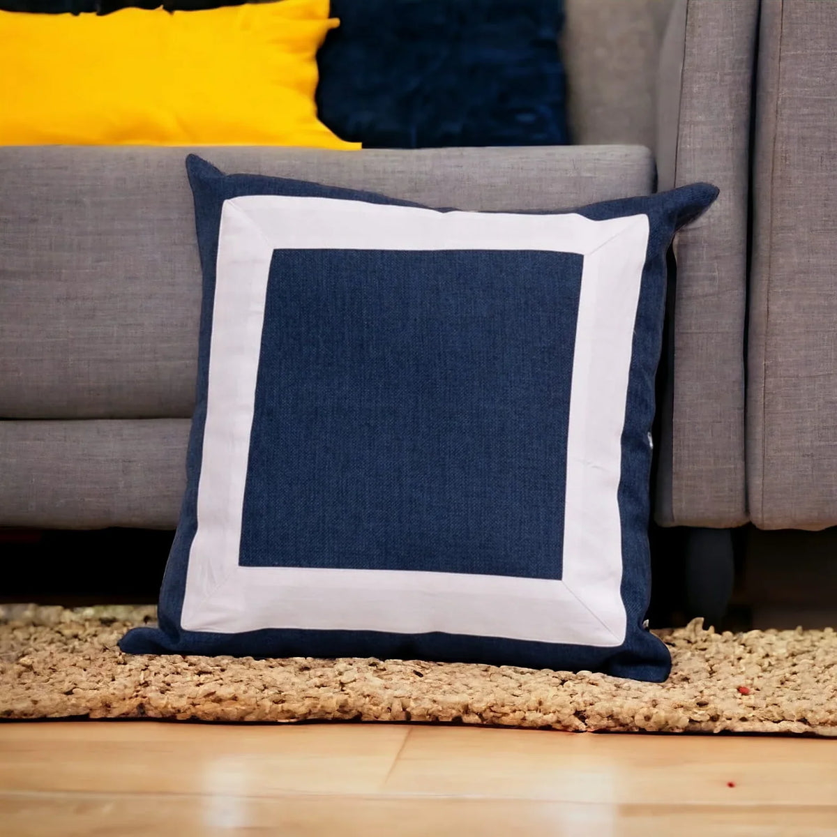 1 pc Sianna Navy Blue Jute Cushion Cover - Aura Living