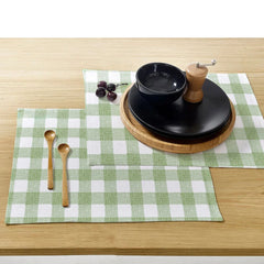 Waterproof Cotton Table Mat Set - Green Checked - Aura Living