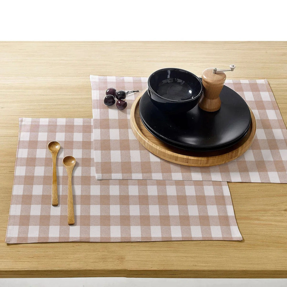 Waterproof Cotton Table Mat Set - Beige Checked - Aura living