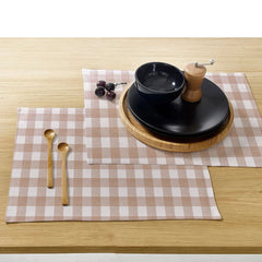 Waterproof Cotton Table Mat Set - Beige Checked - Aura living