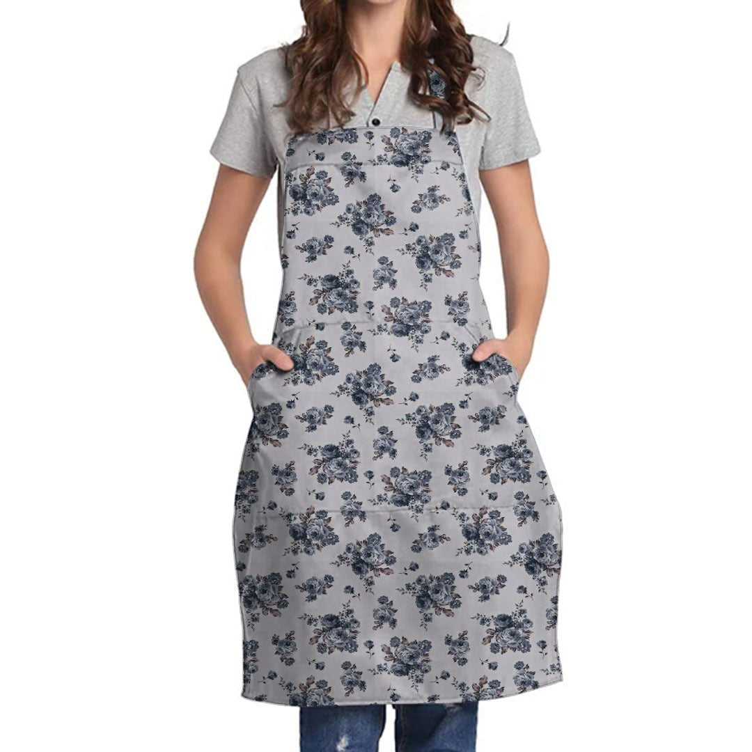 100% Cotton Waterproof Apron For Kitchen - Rose Garden Blue - Aura living