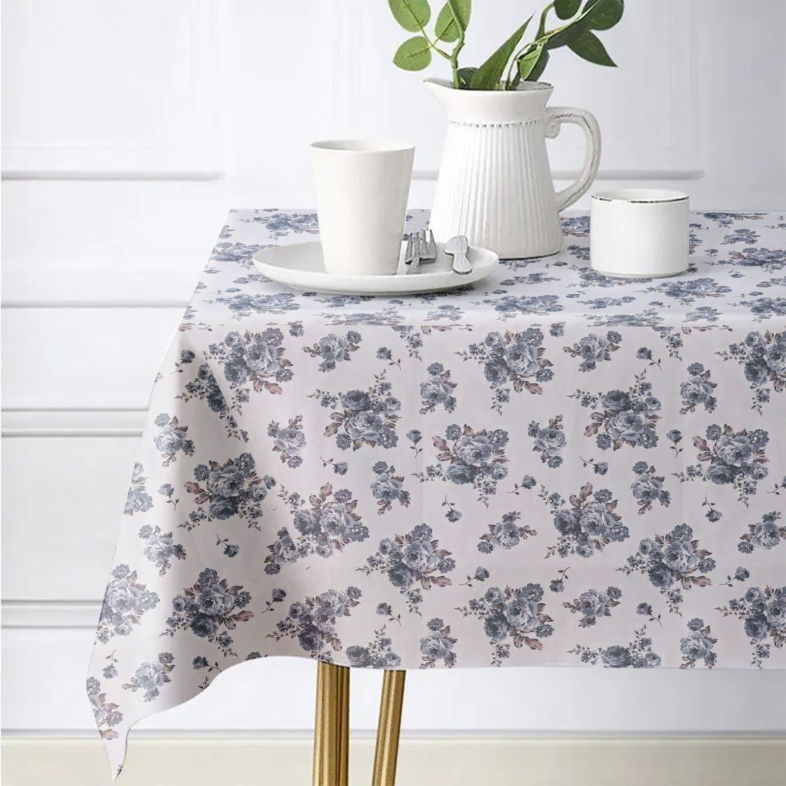 Waterproof Decorative Printed Cotton Table cover - Rose Garden Blue - Aura living