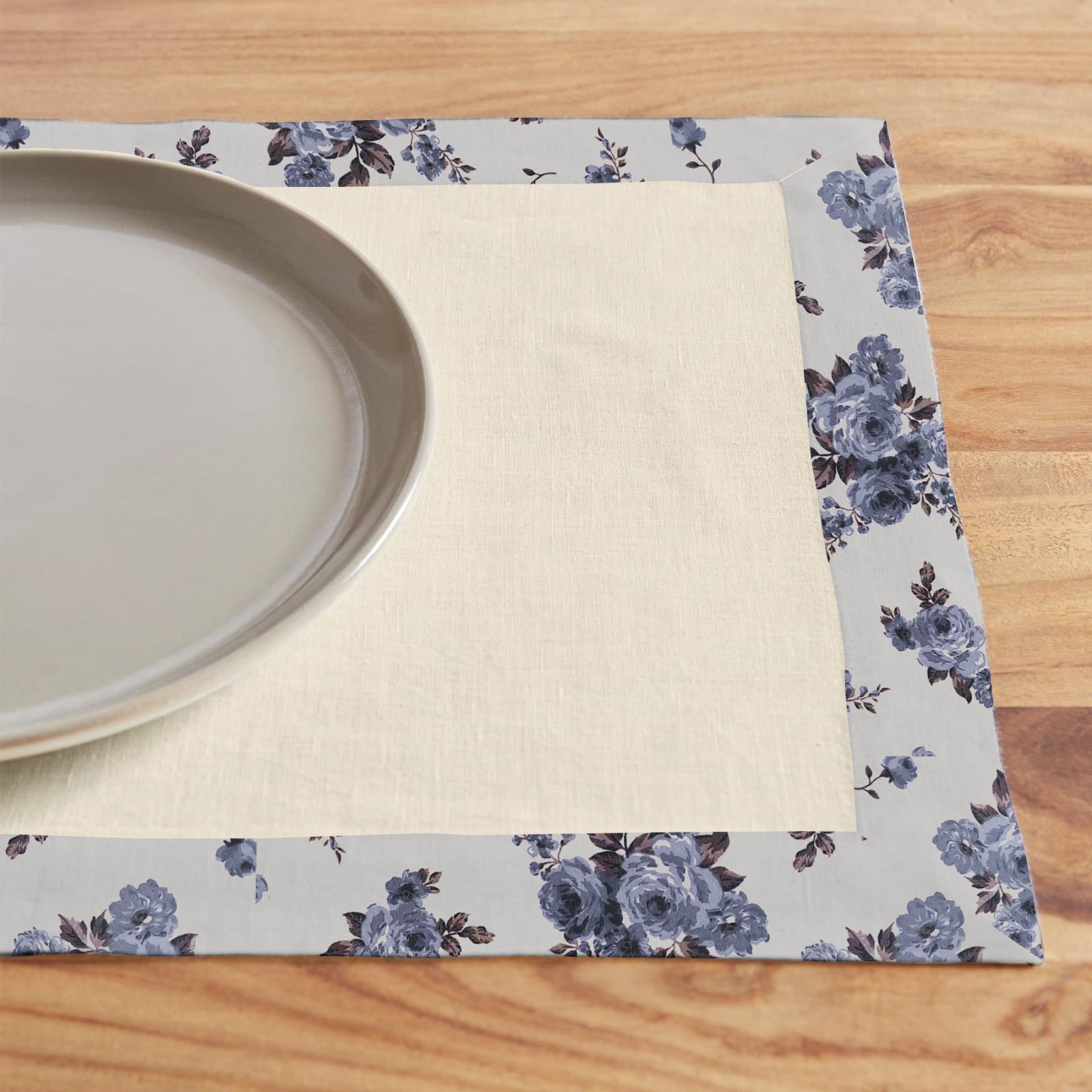 Print Bordered Cotton Dinning Set - Rose Garden Blue - Aura living