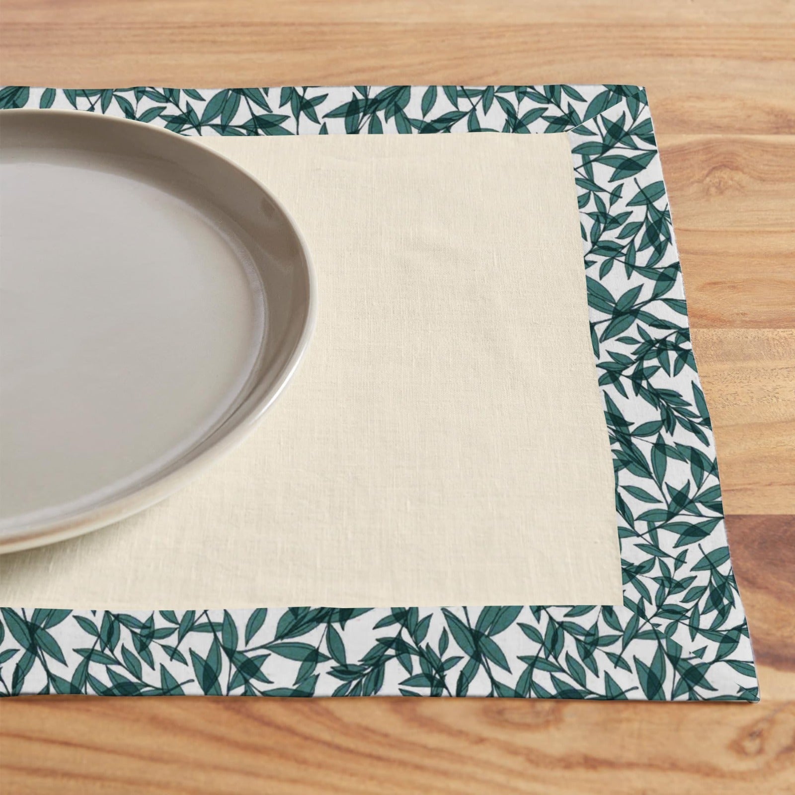 Print Bordered Cotton Dinning Set - Green Leaf - Aura living