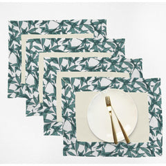 Print Bordered Cotton Dinning Set - Green Leaf - Aura living