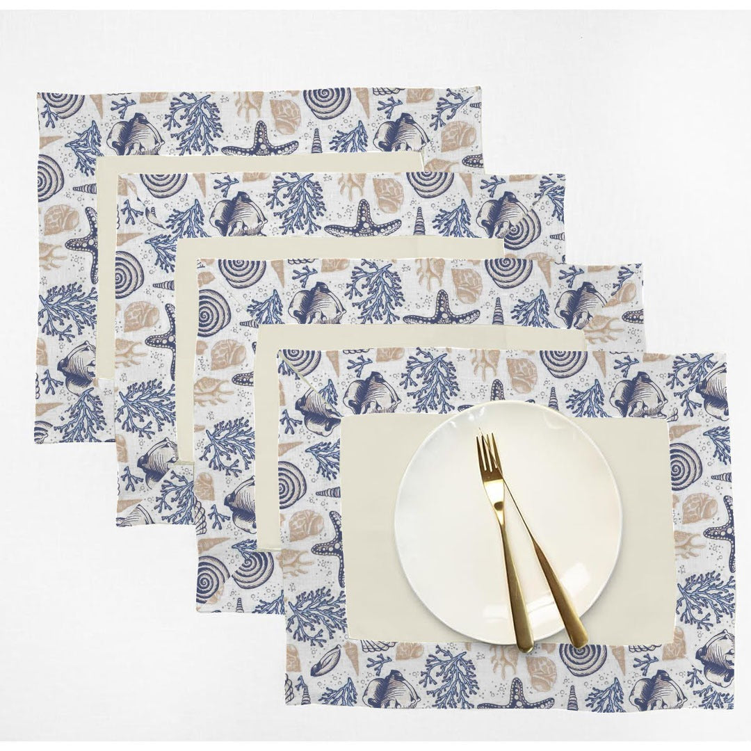 Print Bordered Cotton Dinning Set - Sea Life - Aura Living