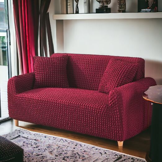 Fitted Sofa Cover - Lycra Bubble - Maroon