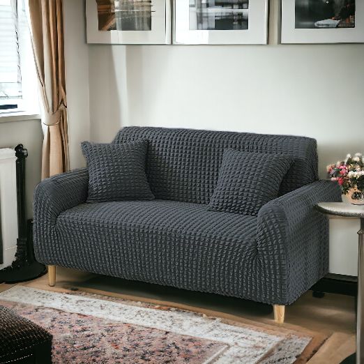 Fitted Sofa Cover - Lycra Bubble - Dark grey