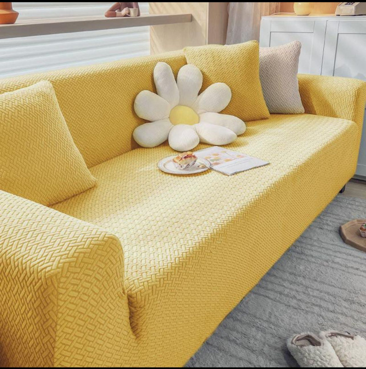 Jacquard Stripe Sofa Cover  - Skin Golden