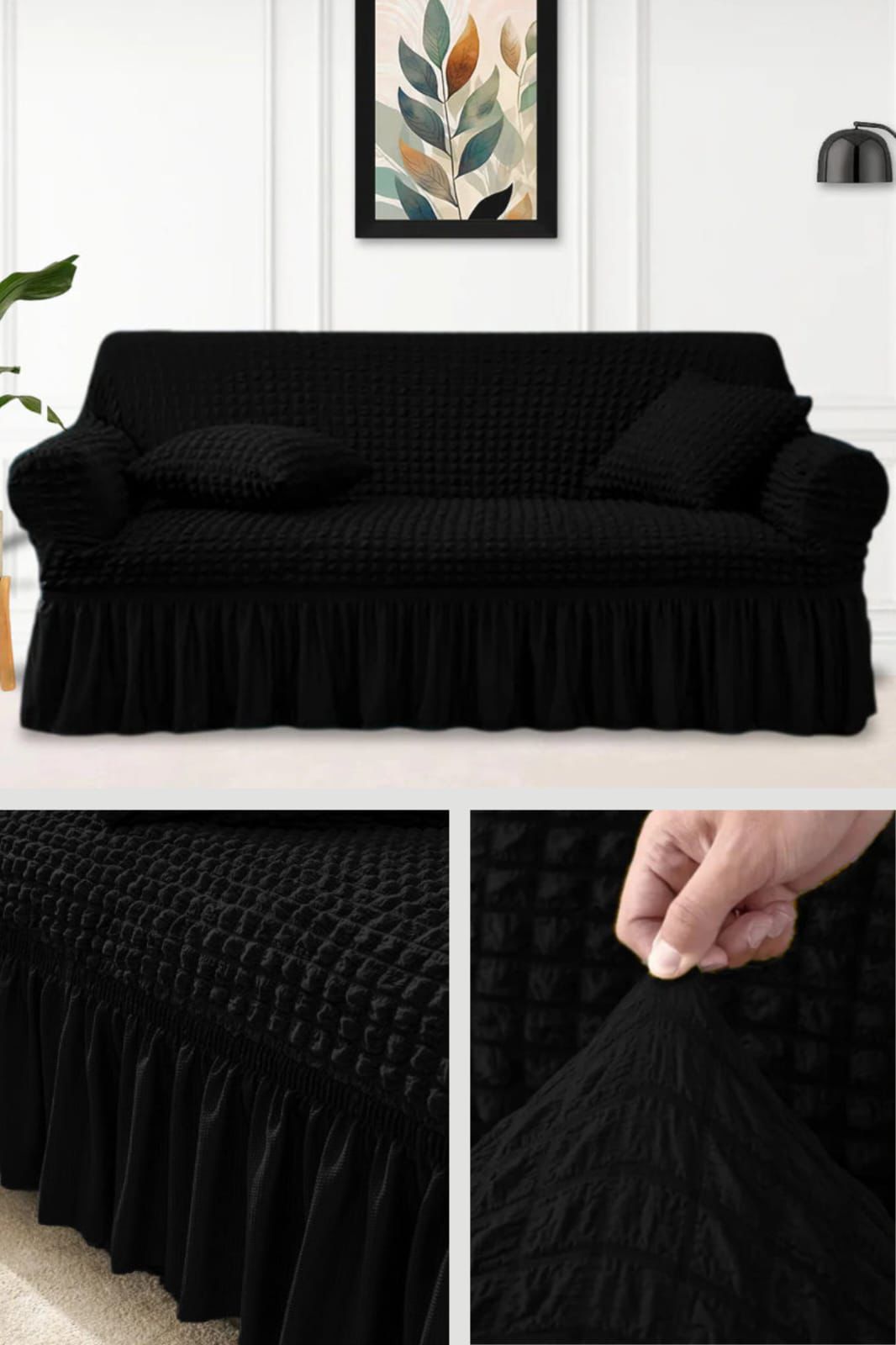 Persian Sofa Covers- Lycra Bubble - Black