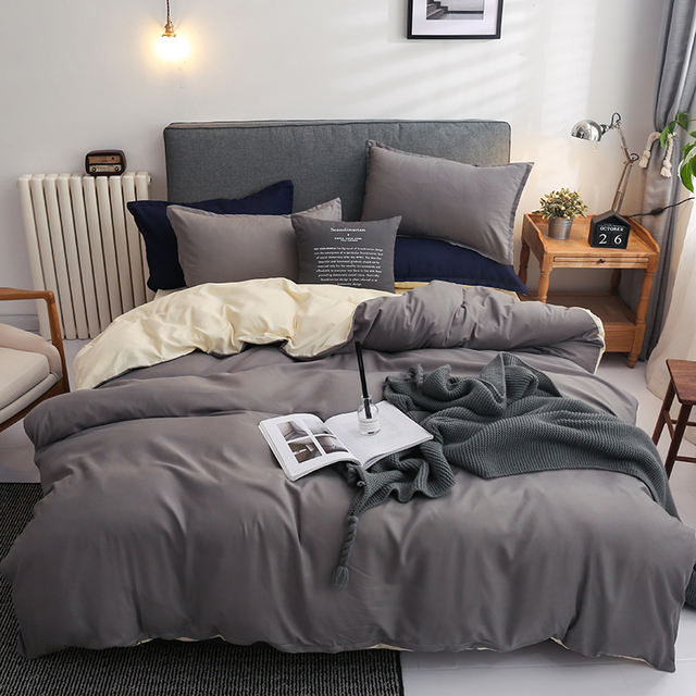 Plain Dyed Reversible Cotton Duvet Cover Set - 005 - Aura living